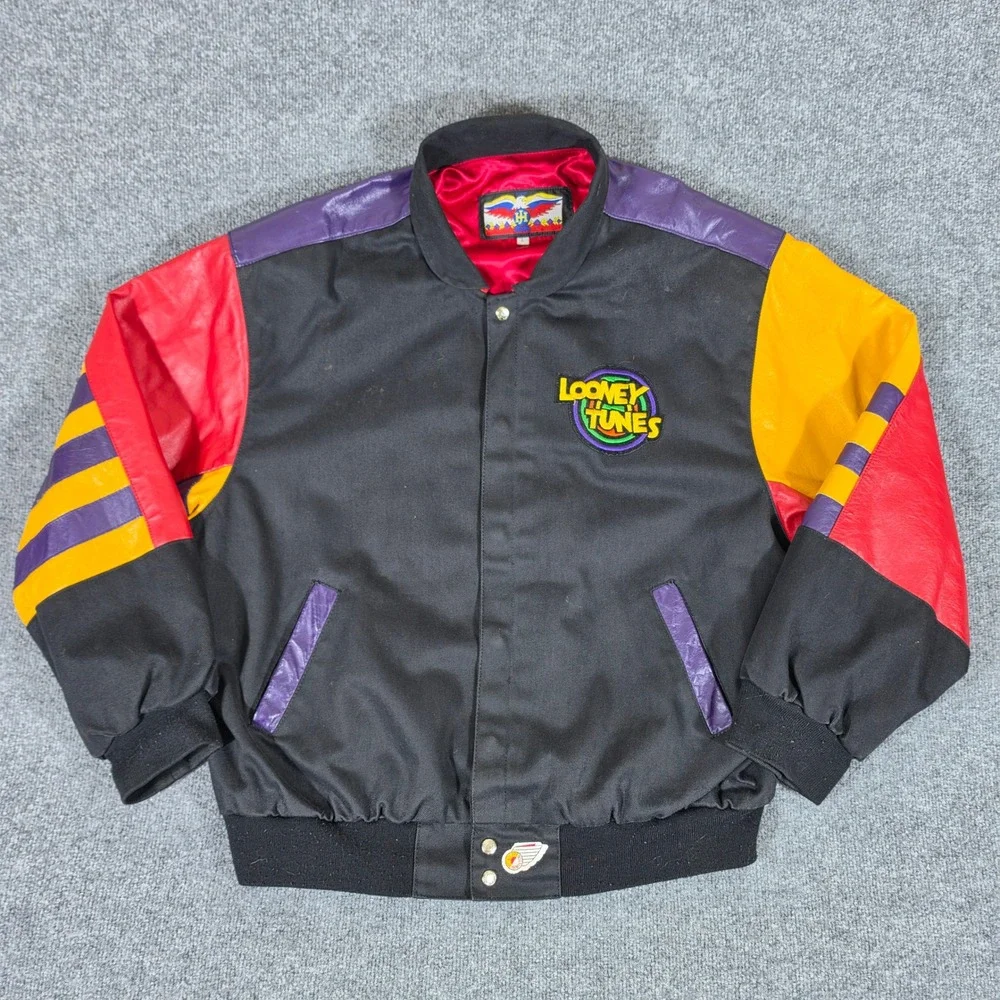 Vintage 1992 Jeff Hamilton x Looney Tunes Leather Varsity Jacket Mens Size XL
